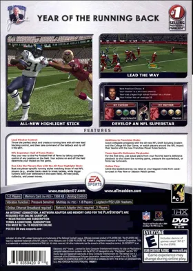 Madden NFL 07  (Hall of Fame Edition) box cover back